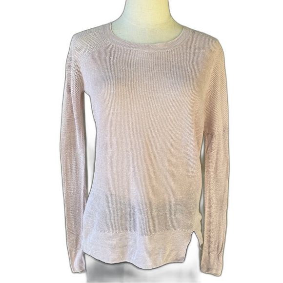 All Saints Beige Linen Knit Top Lightweight XS Side Slit Natural Fiber - Picture 7 of 9